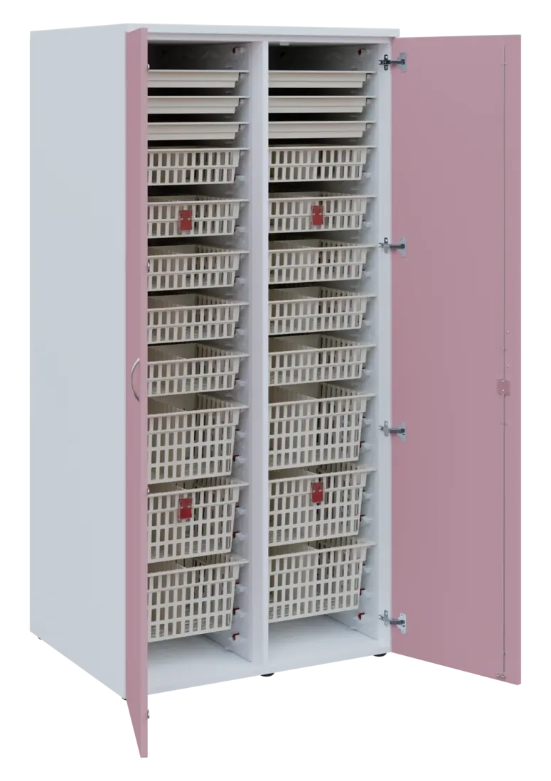EUROMEDICA D - 90 ABS skříň léková boxová, 2-dveřová, 1950x900x735, korpus bílý, dvířka pastelově rů